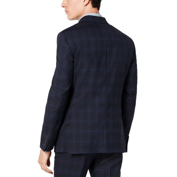 Calvin Klein Mens Slim-Fit Wool Plaid Suit Jacket 36 Regular Navy - NWT $450